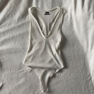 Urban Outfitters Deep V Racerback White Bodysuit